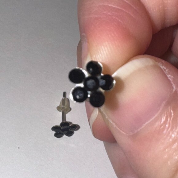 7mm Black Flower Cz And Sterling Post Earrings - Picture 1 of 9